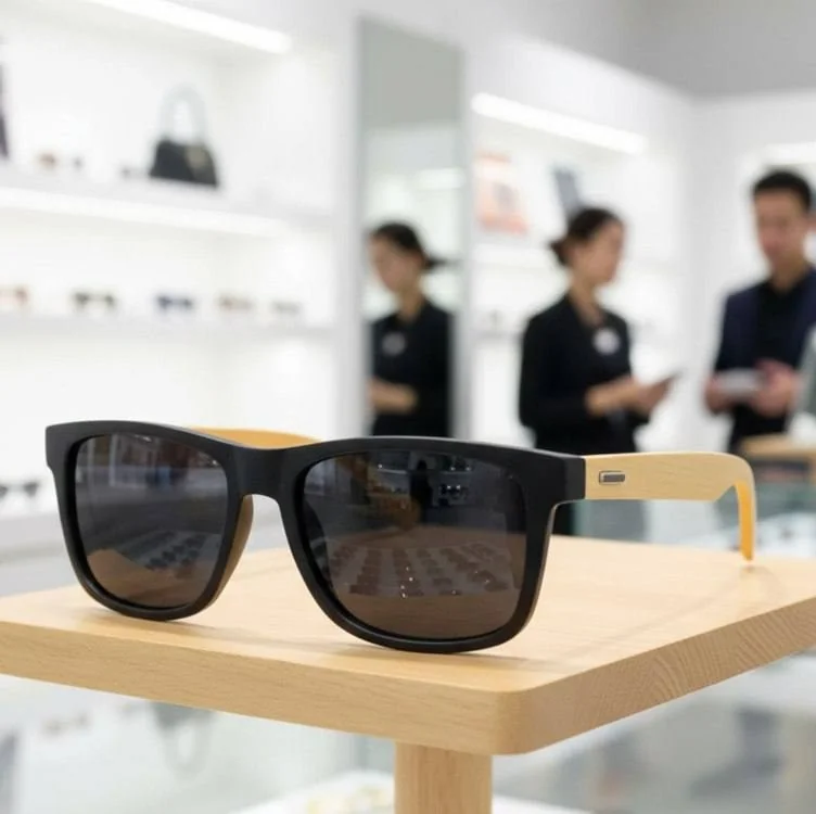 Óculos De Sol Quadrado Bambu Proteção Uv