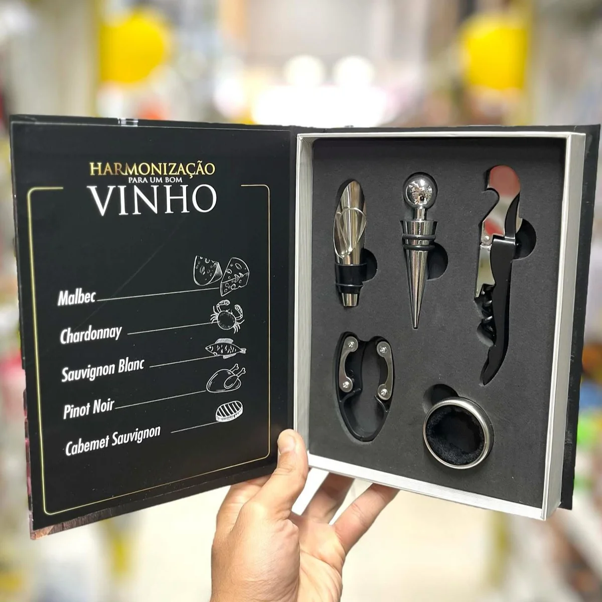 Kit Vinho 5 Peças: Abridor, Dosador, Saca Rolhas E Tampa
