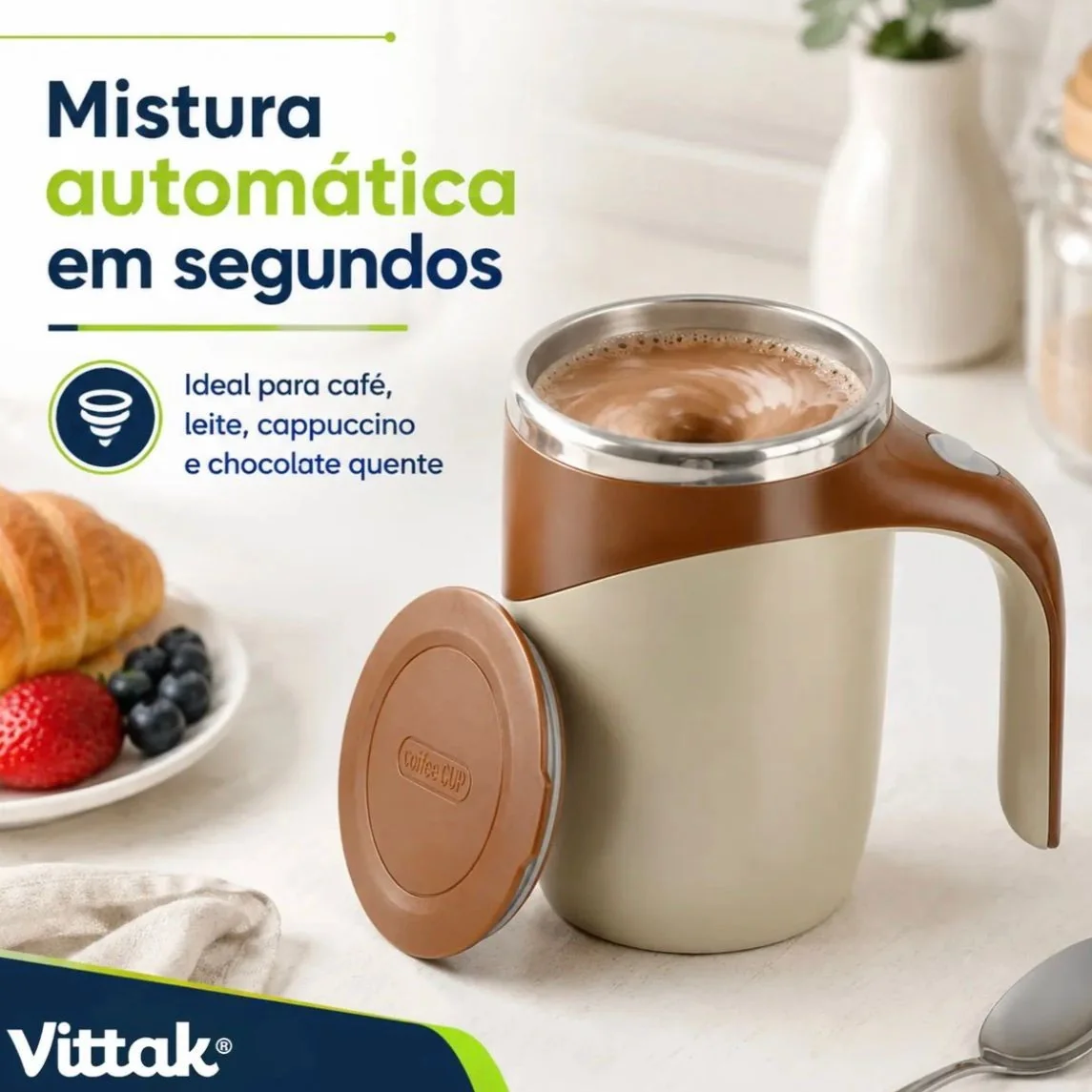 Caneca Mixer Elétrica com Tampa 380ml Vittak