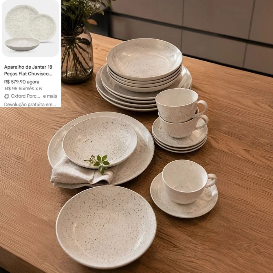 Aparelhos De Jantar E Chá Flat Chuvisco 20 Peças Off White E Preto Oxford