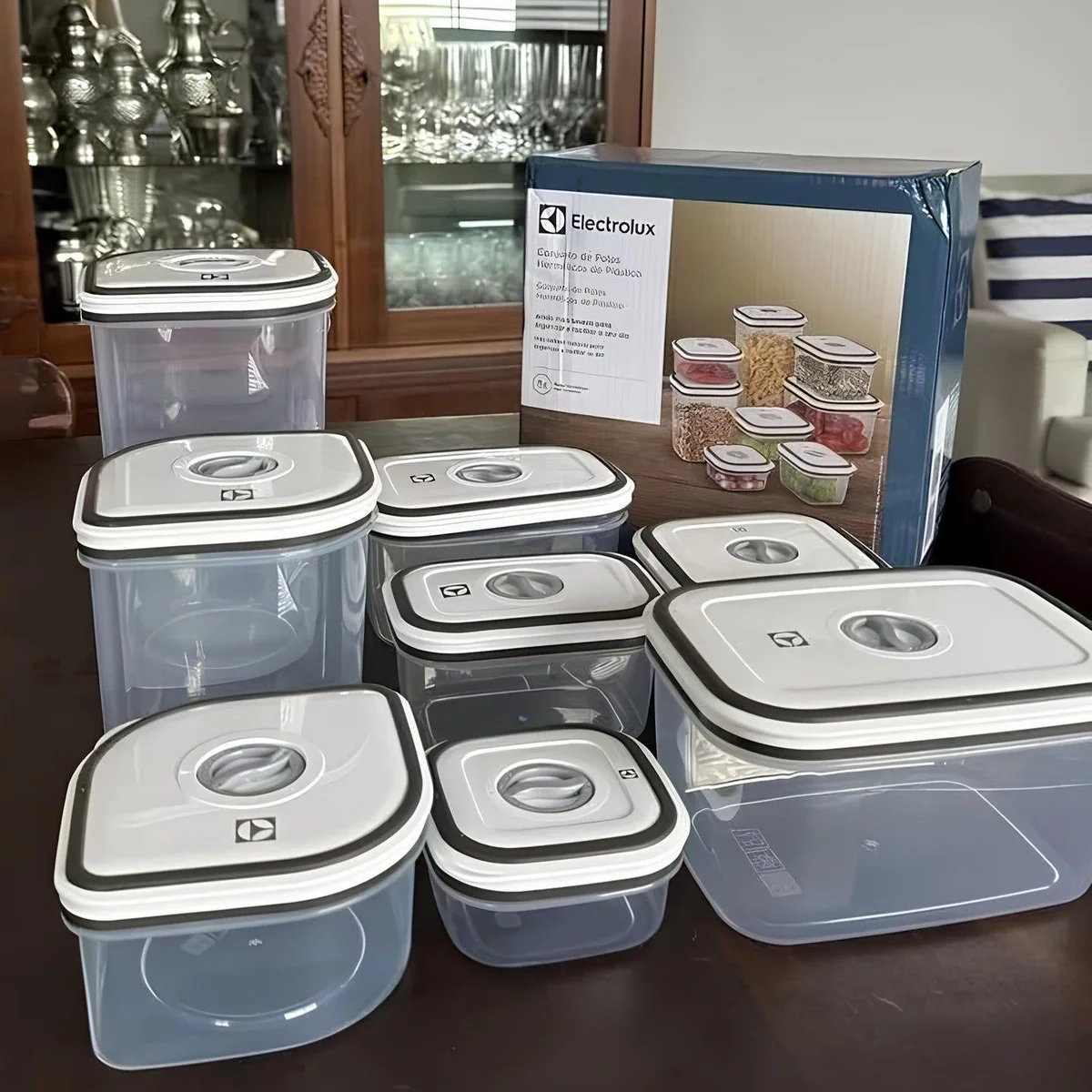 Kit Potes Plásticos Transparente Com Tampa Branca 8 Unidades Electrolux