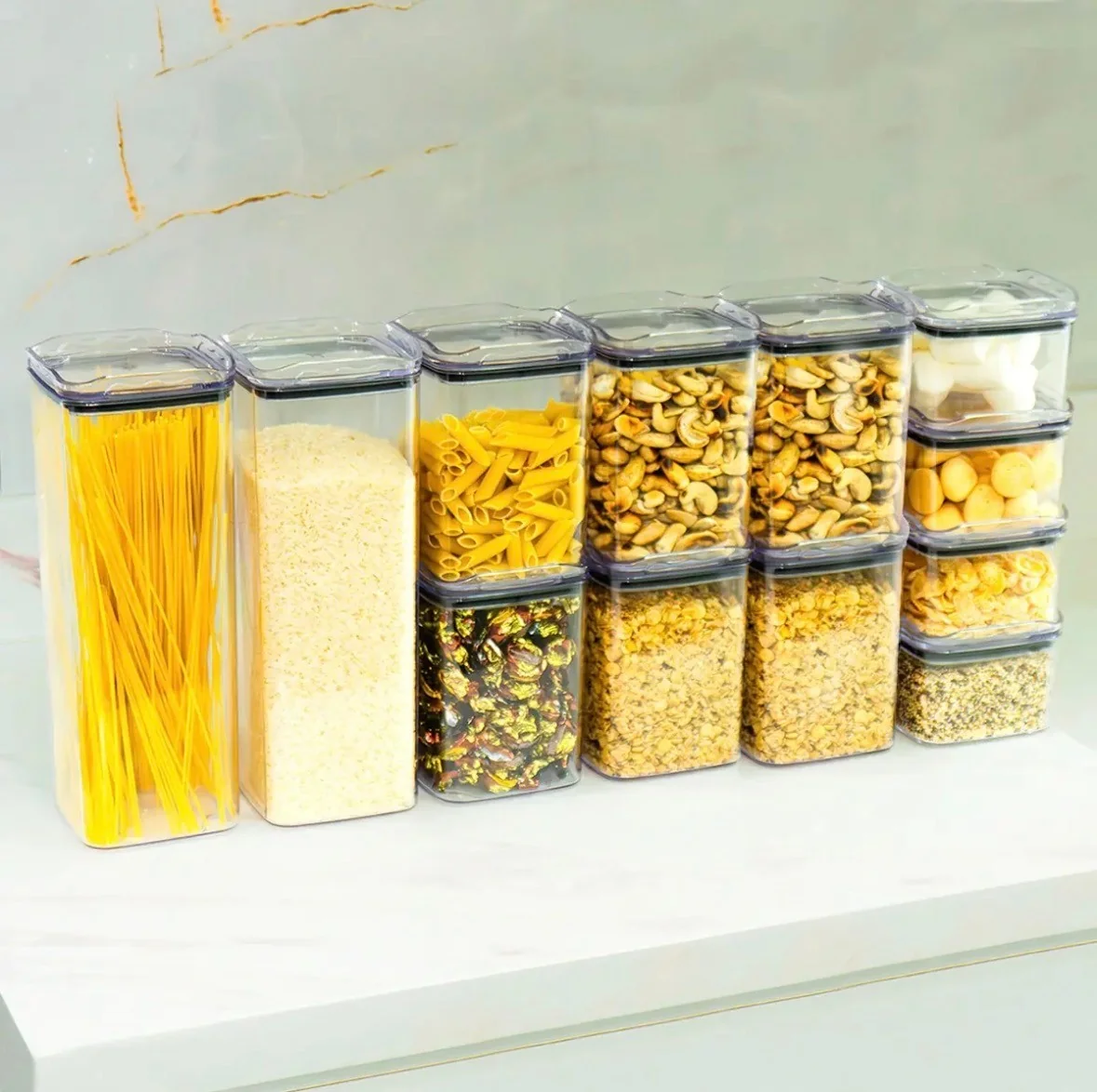 Kit 12 Potes Herméticos Porta Mantimentos Quadrado Cozinha Cor Transparente