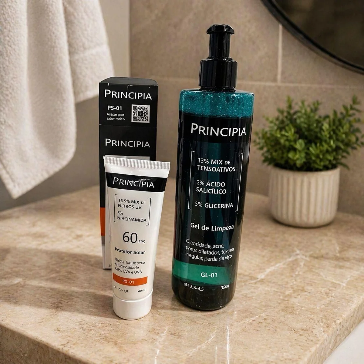 Principia Kit Gel De Limpeza Gl-01 + Protetor Solar Facial Ps-01 Fps 60
