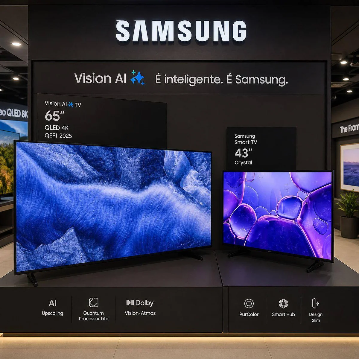Samsung Combo Vision AI TV 65" QLED 4K QEF1 2025 + Samsung Smart TV 43" Crystal UHD 4K U8100F 2025