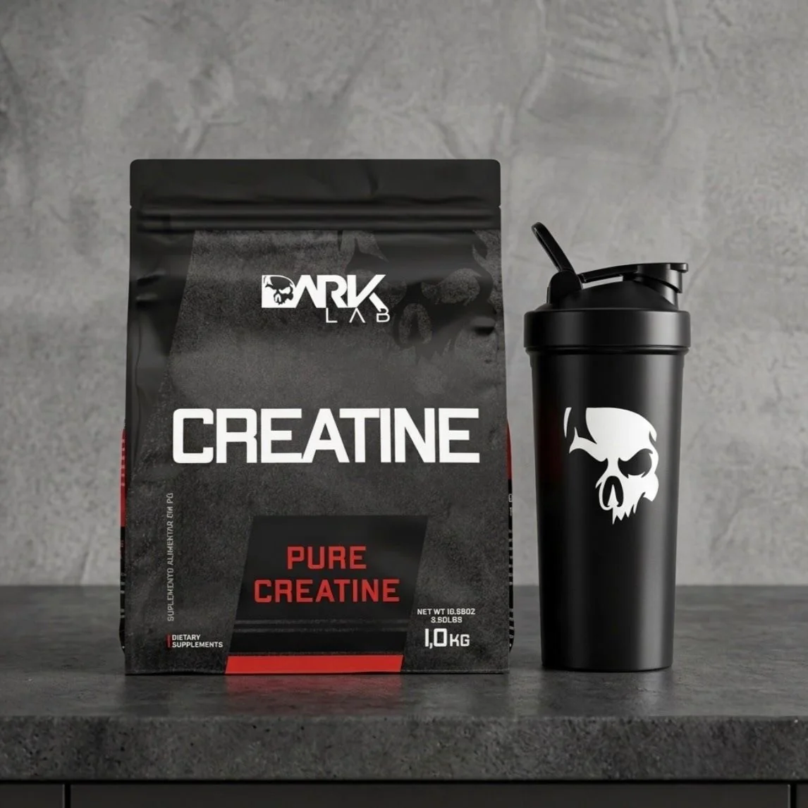 Kit Dark Lab • Creatina Pura 1kg • ⁠Coqueteleira 700ml • ⁠Revista