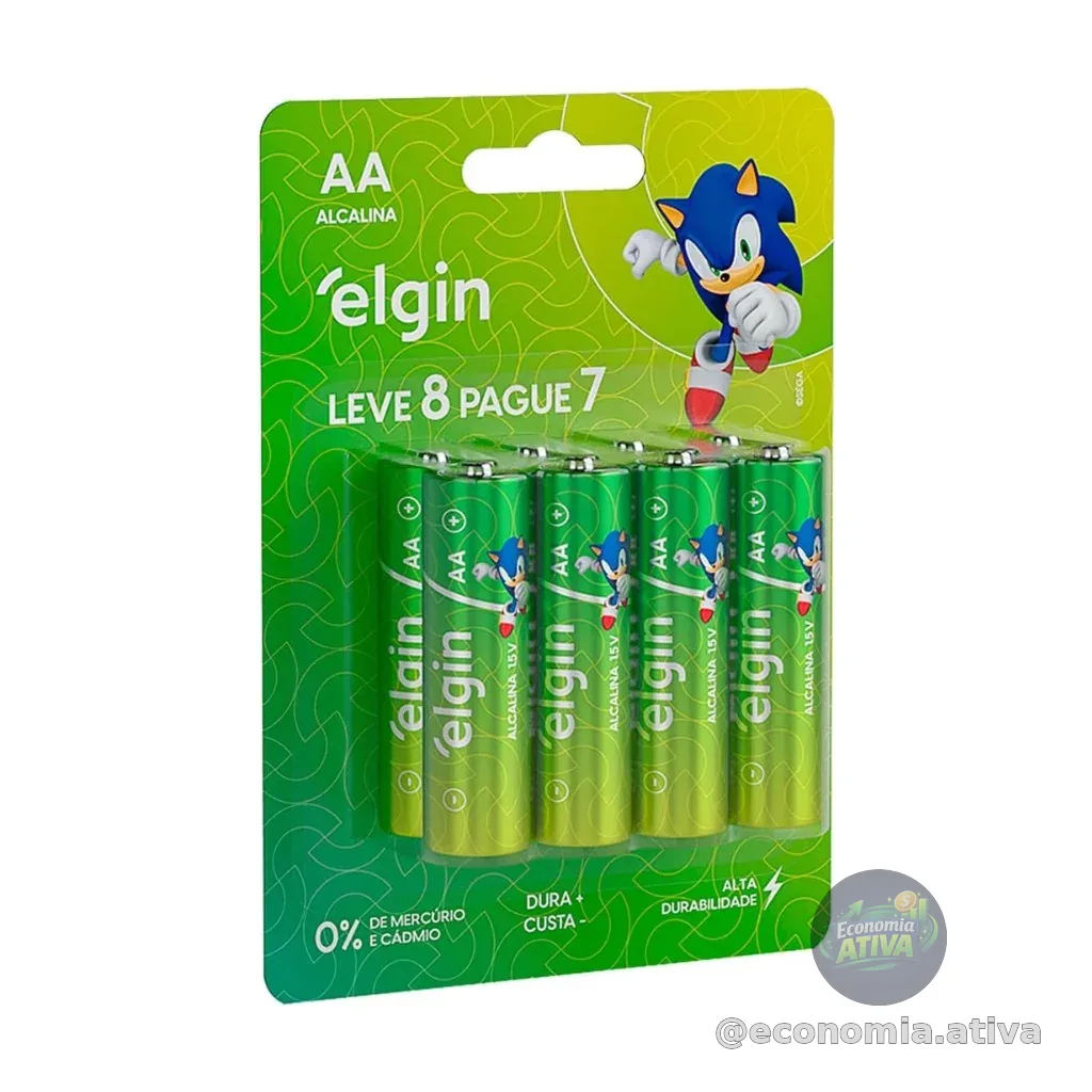Pilha Alcalina AA com 8 unidades Elgin Comum