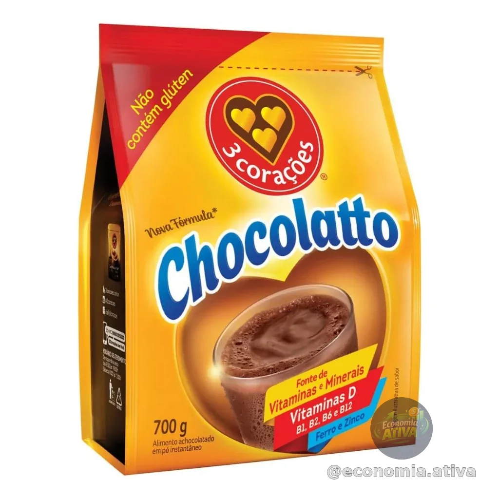 3 Corações Chocollato Achocolatado em pó - Sachê, 700g