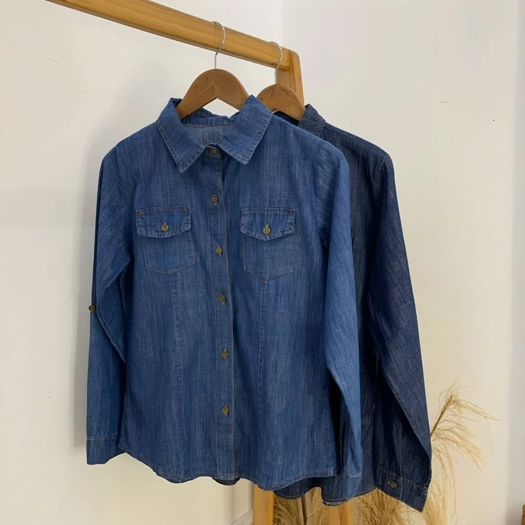 Camisa Jeans Slim Manga Longa