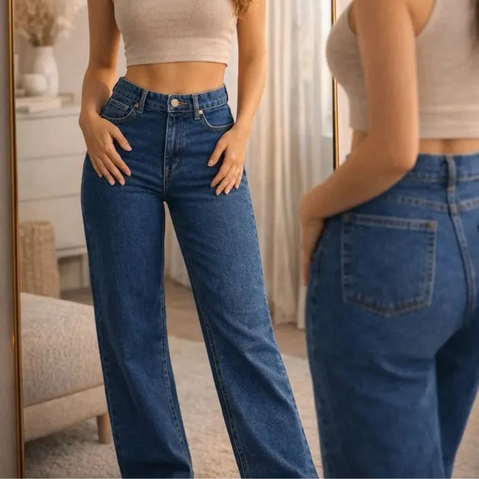 Calça Jeans Feminina Wide Leg Pantalona Cintura Alta Stilger
