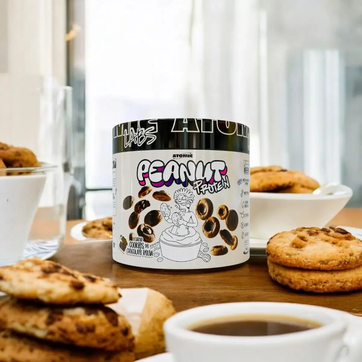 Pasta De Amendoim Atomic Labs Com Whey 350g Cookies Chocolate Belga