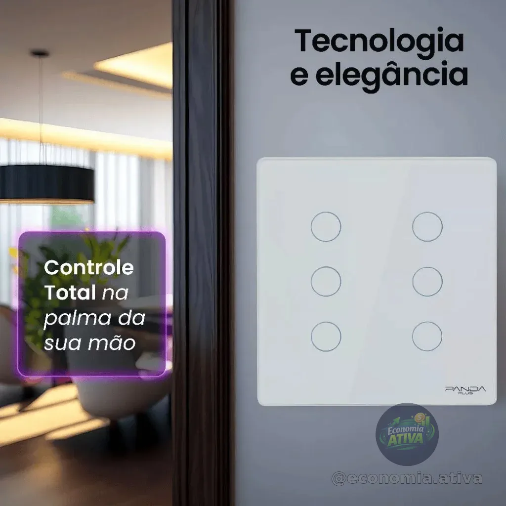 Interruptor Inteligente Wifi Touch 1, 2, 3, 4 e 6 Botões 4x2 / 4x4 Bivolt Alexa Google Tuya App Panda Plus Controle Voz