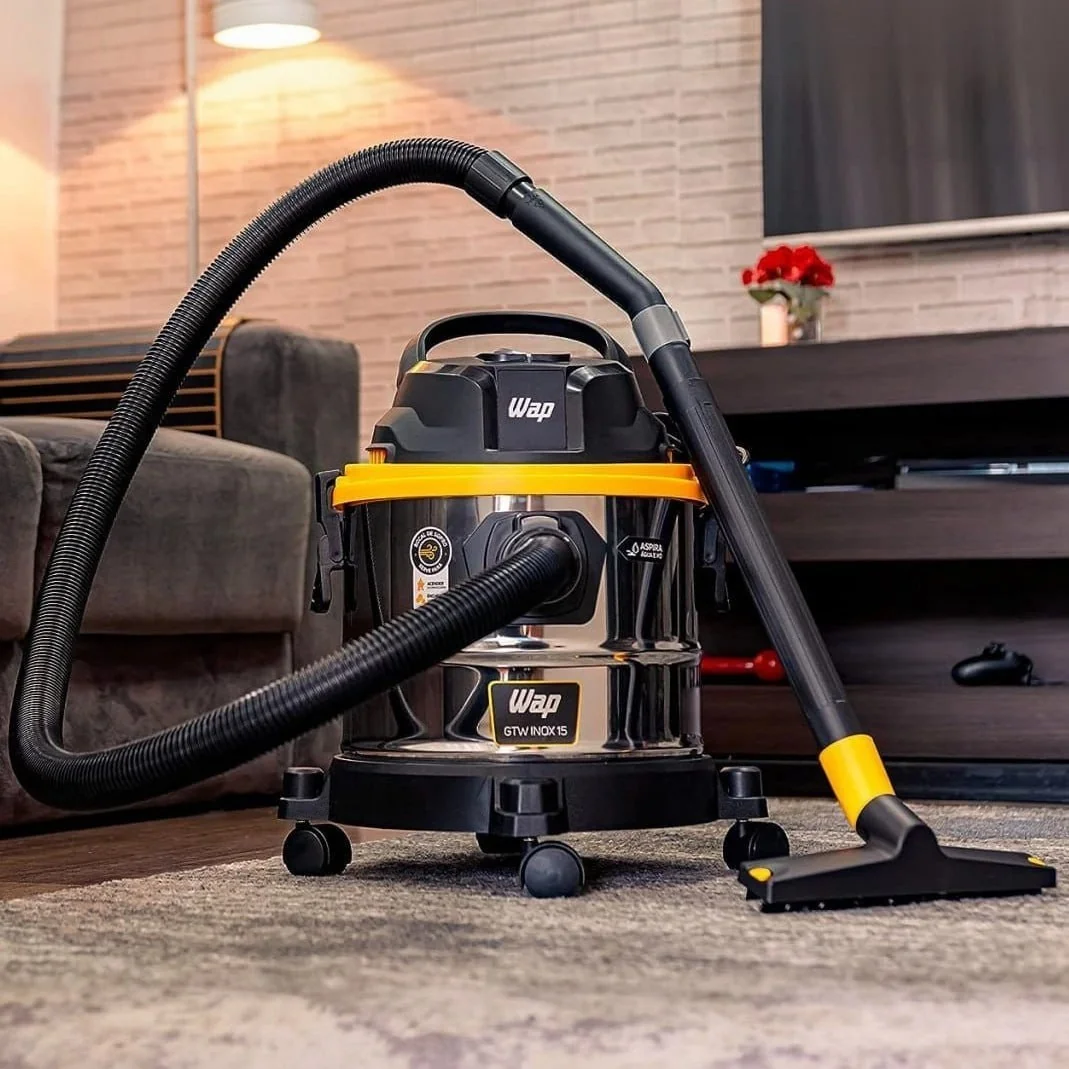 Aspirador De Pó E Água Wap Gtw Inox 15 Barril 1700w Com Bocal De Sopro E Acessórios Aço Inoxidável/preto/amarelo 220v
