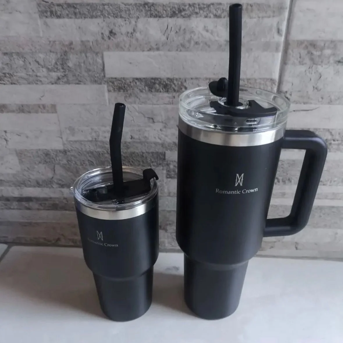 Kit Copo Térmico Inox 1200ml e 600ml Com Tampa e Canudo