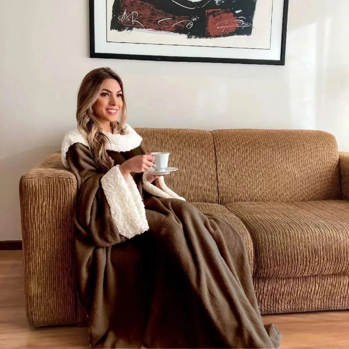 Cobertor Com Mangas Com Sherpa Aconchego Casa Dona