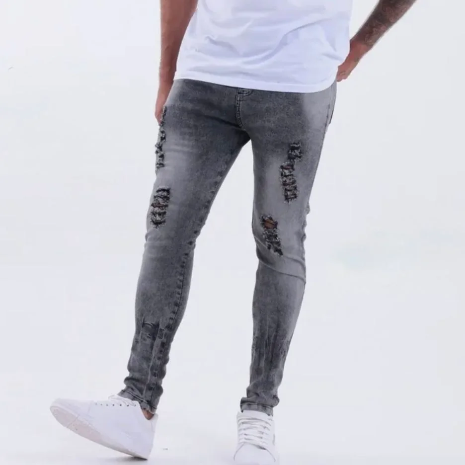 Calça Skinny Preta Rasgada Masculina Jeans C/ Elastano Lycra