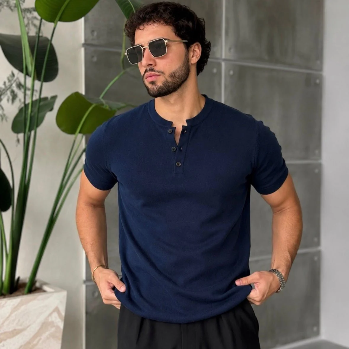 Camiseta Henley Masculina (7 cores)