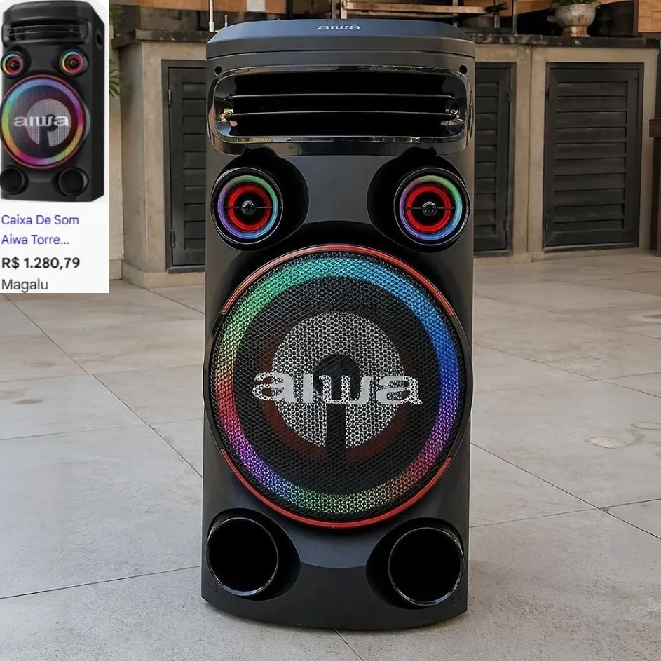 Torre De Som Aiwa T1w-02 1600w 1woofer10  Bluetooth Rgb Usb Dj Preto 127/220v