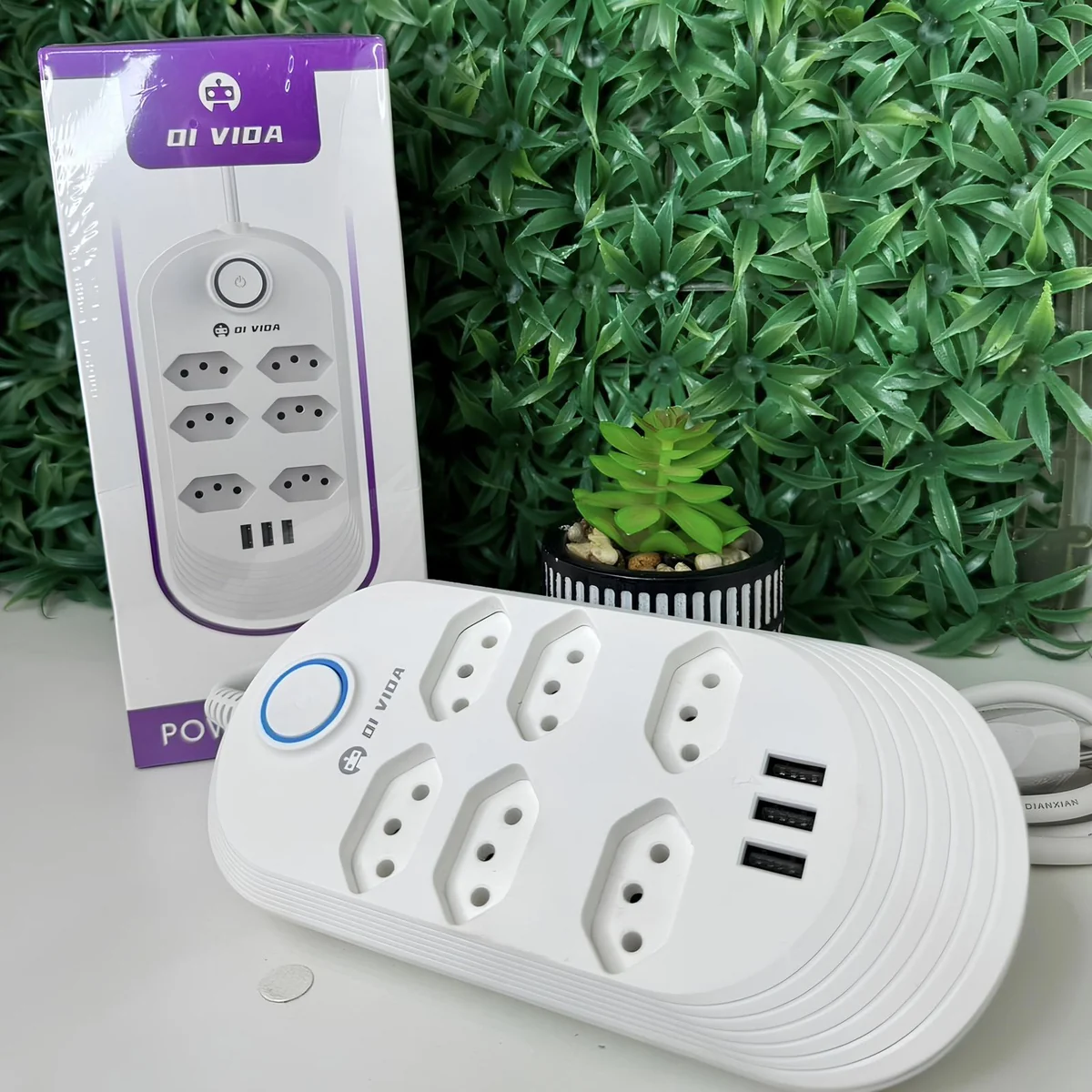 Extensão Elétrica 6 Tomadas Bivolt 3 Usb 2500w 2 Metros