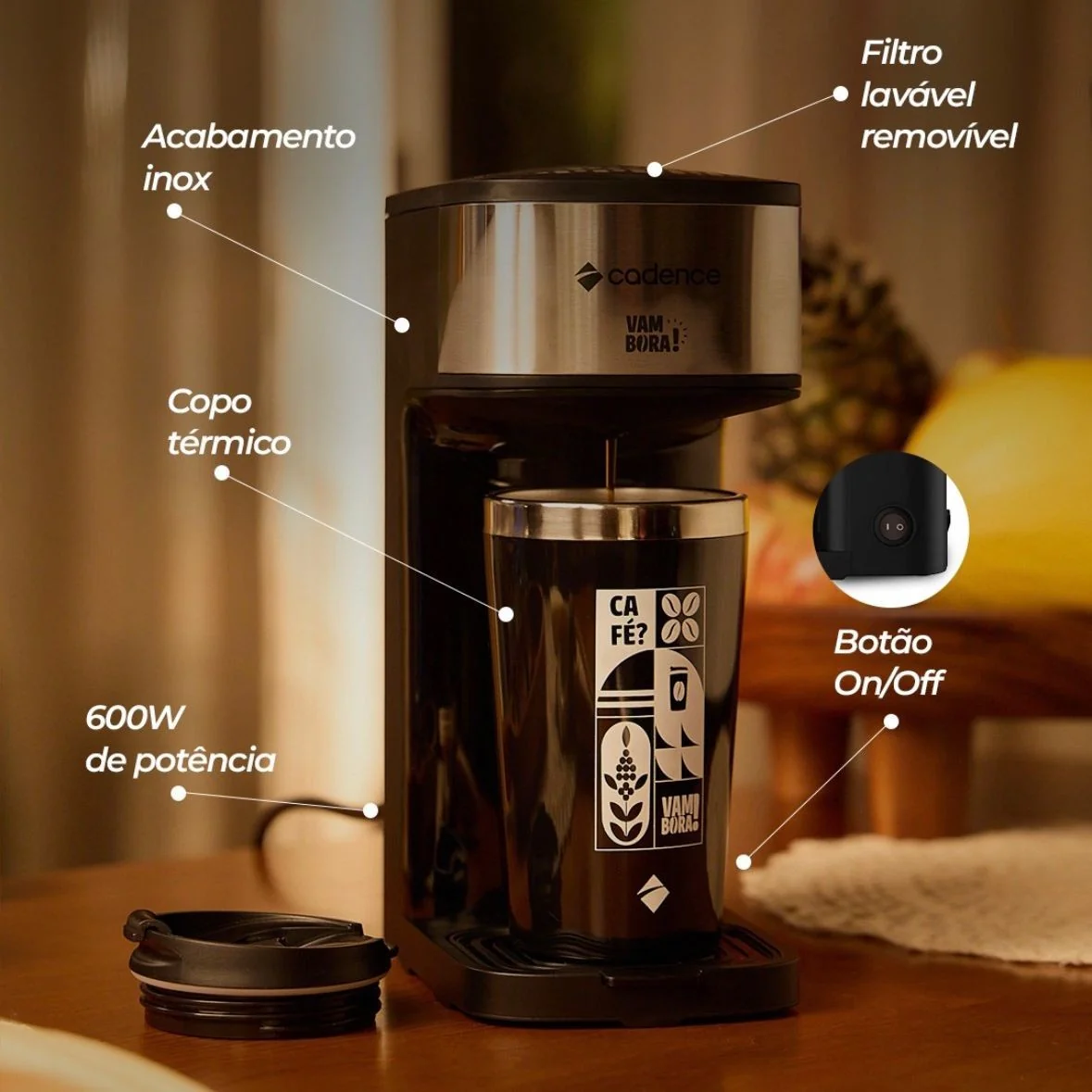 Cafeteira Elétrica Cadence Vambora 600w Com Copo Térmico 127v