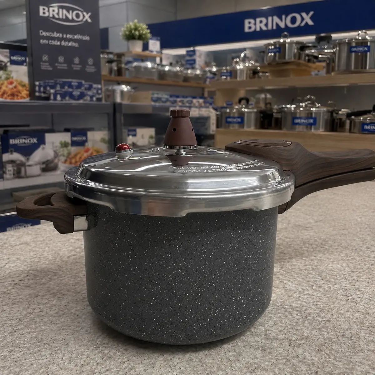 Panela De Pressão Brinox Ceramic Life Granito 4,2l Indução Granito