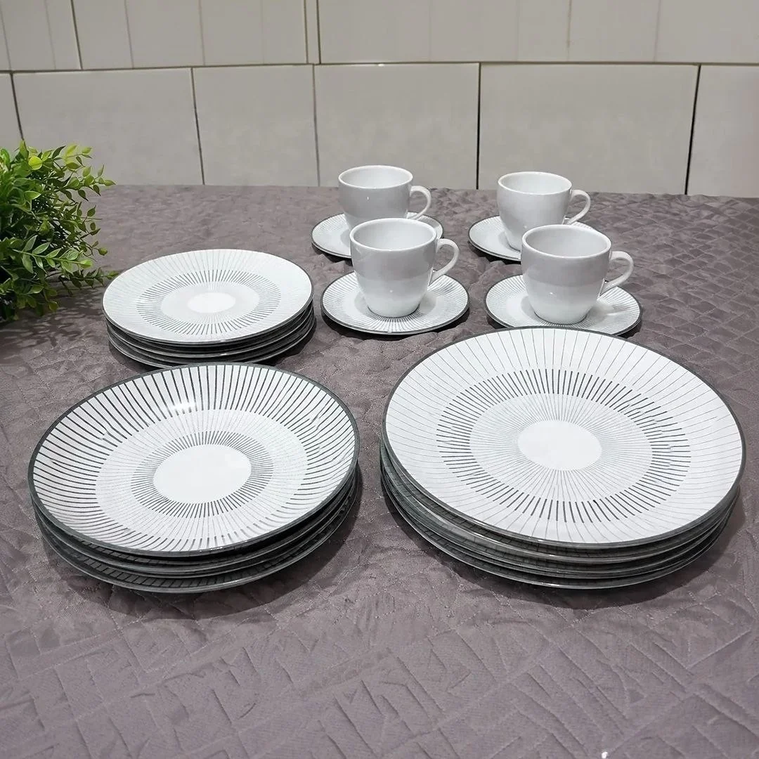 Aparelho de Jantar Tramontina Griz Porcelana Decorada 20 Peças