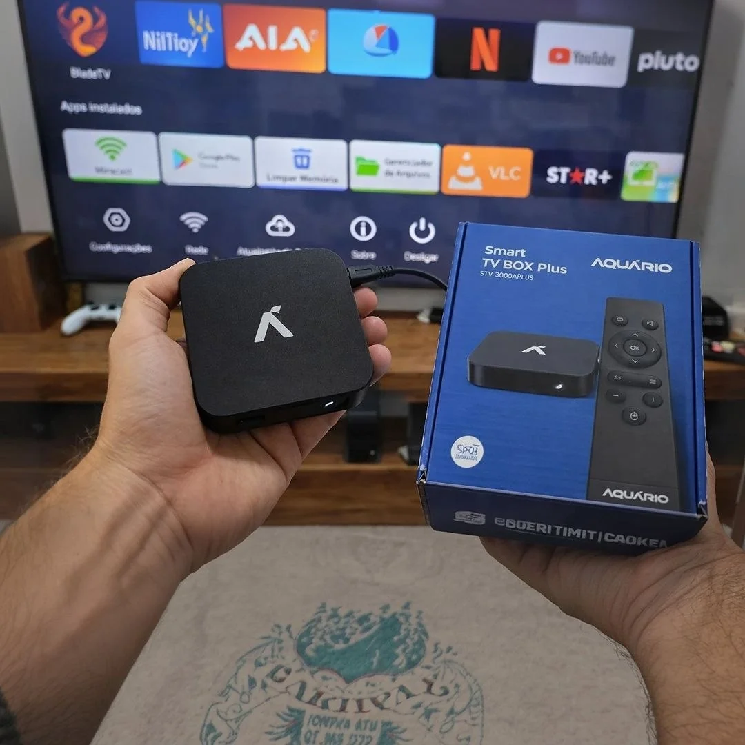 Tv Box Aquário Plus Stv-3000 4k Padrão 4k 16gb Preto Com 2gb De Memória Ram