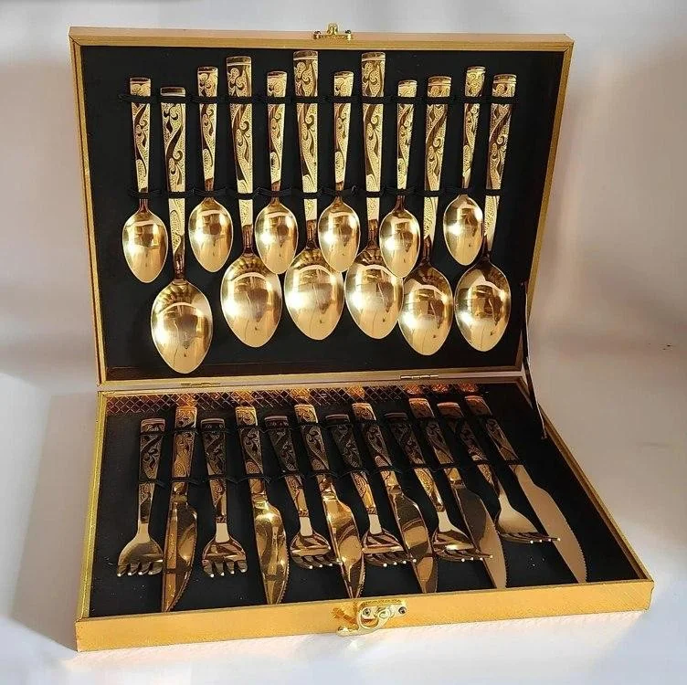 Faqueiro Dourado Kit 24 Pcs Luxo Com Maleta Premium  Complet Dourado