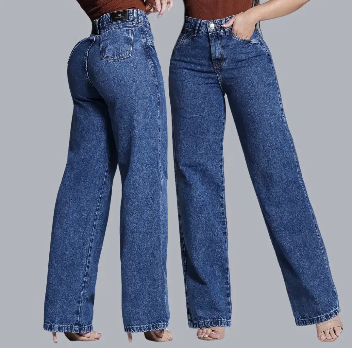 Calça Jeans Wide Leg Marmorizada