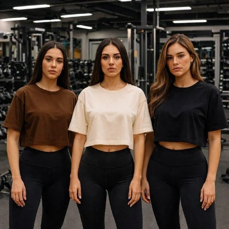 Kit 3 Cropped Feminino Oversized Academia Malha Premium 100%
