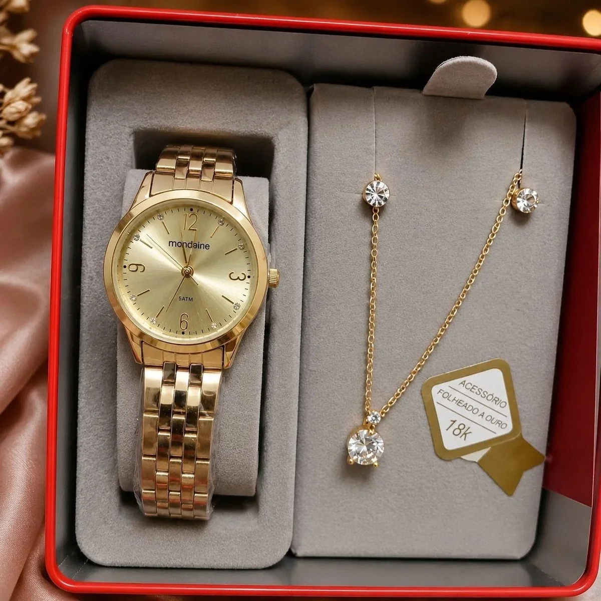 Kit Relógio Mondaine Dourado