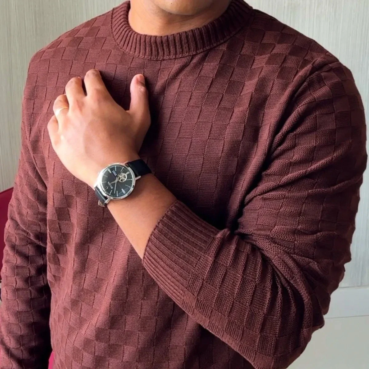 Suéter Masculino Lã Tricot Manga Longa Xadrez (5 cores)