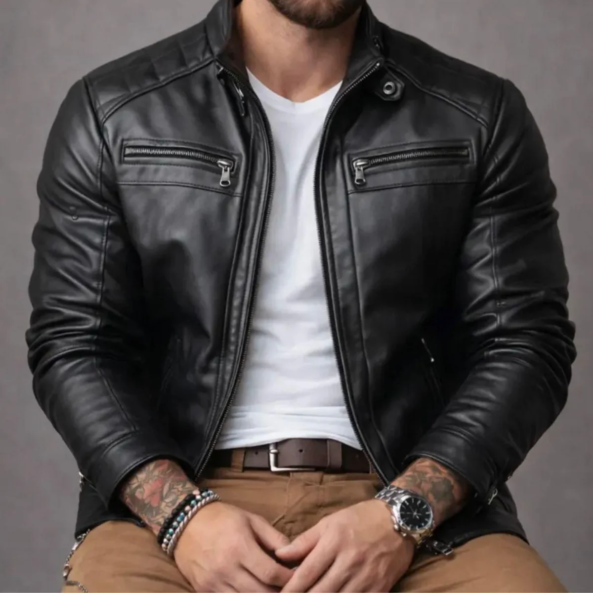 Jaqueta De Couro Slim Resistente