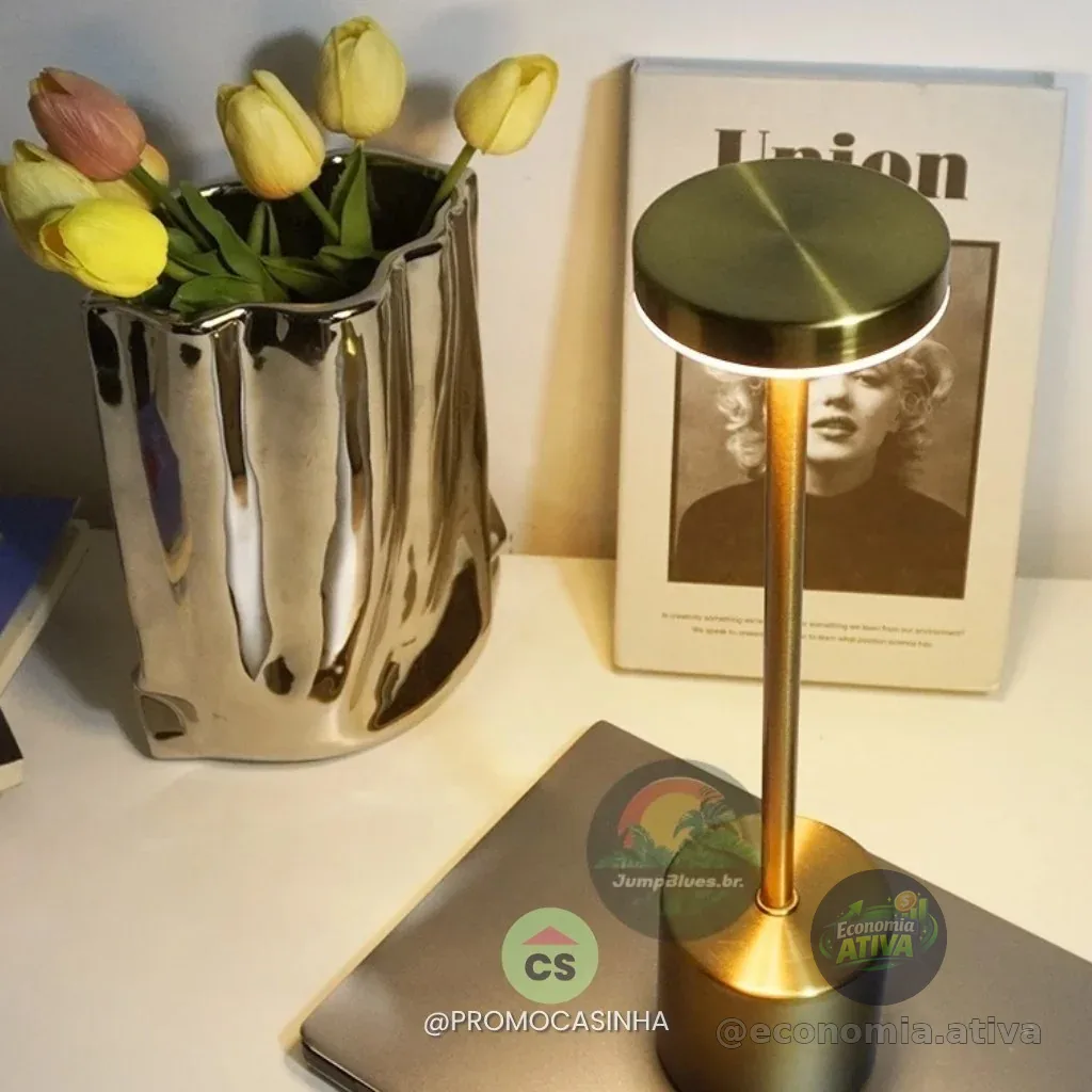 Luminária de Mesa Abajur Cabeceira Escrivaninha LED 3 em 1 Recarregável Tipo C