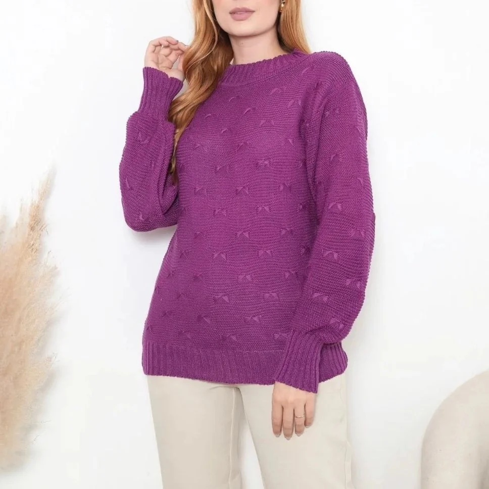 Blusa De Frio Tricot Feminina Suéter Lã Casaco Inverno Tricô Roxo 38 a 44 (12 cores)