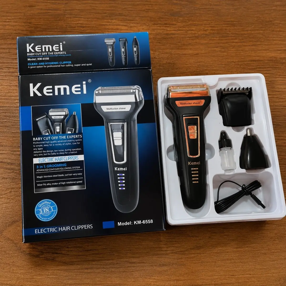 Barbeador E Cortador De Cabelo 3 Em 1 Kemei Km-6558