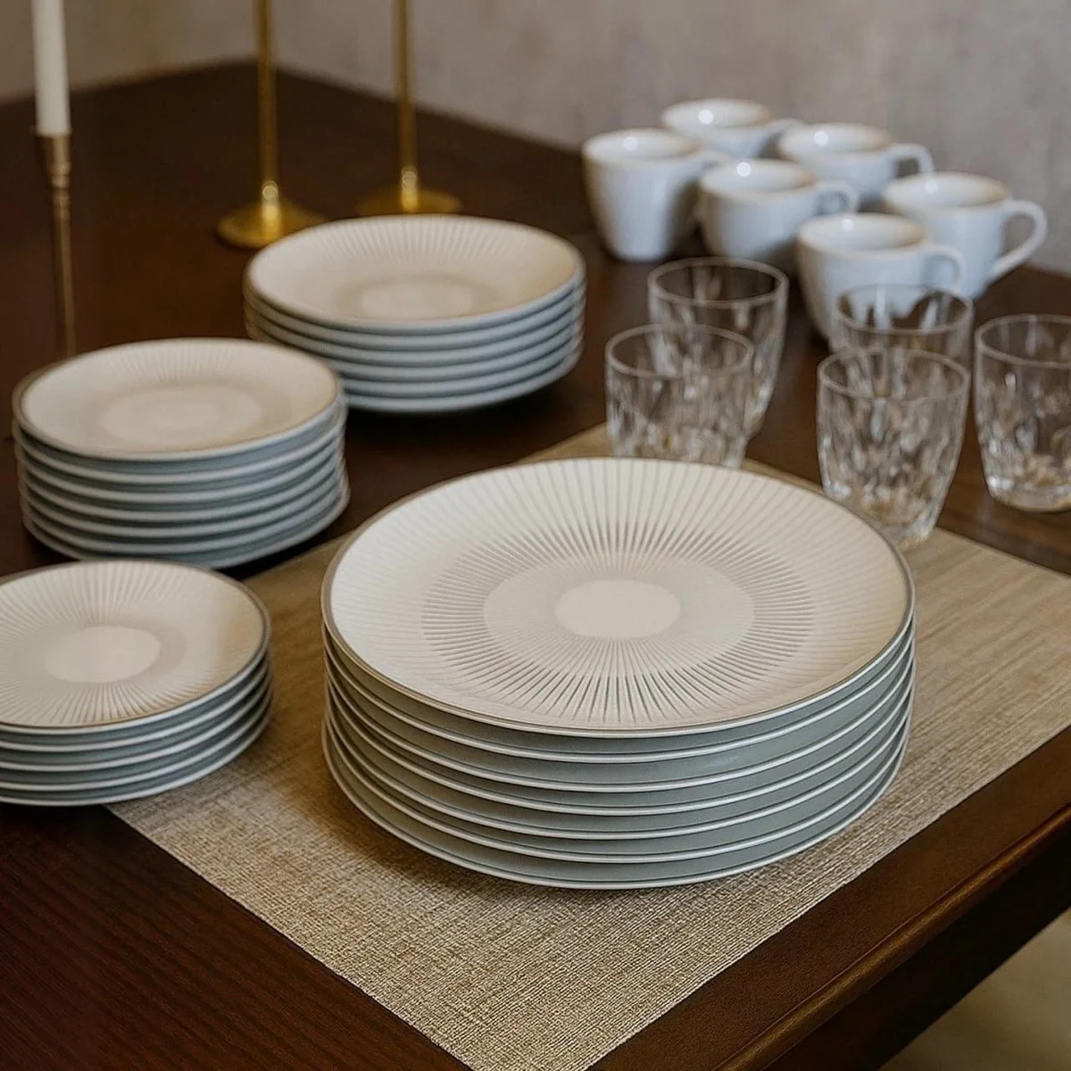 Aparelho De Jantar Tramontina Griz Porcelana Decorada 20 Peças Branco Com Cinza Liso
