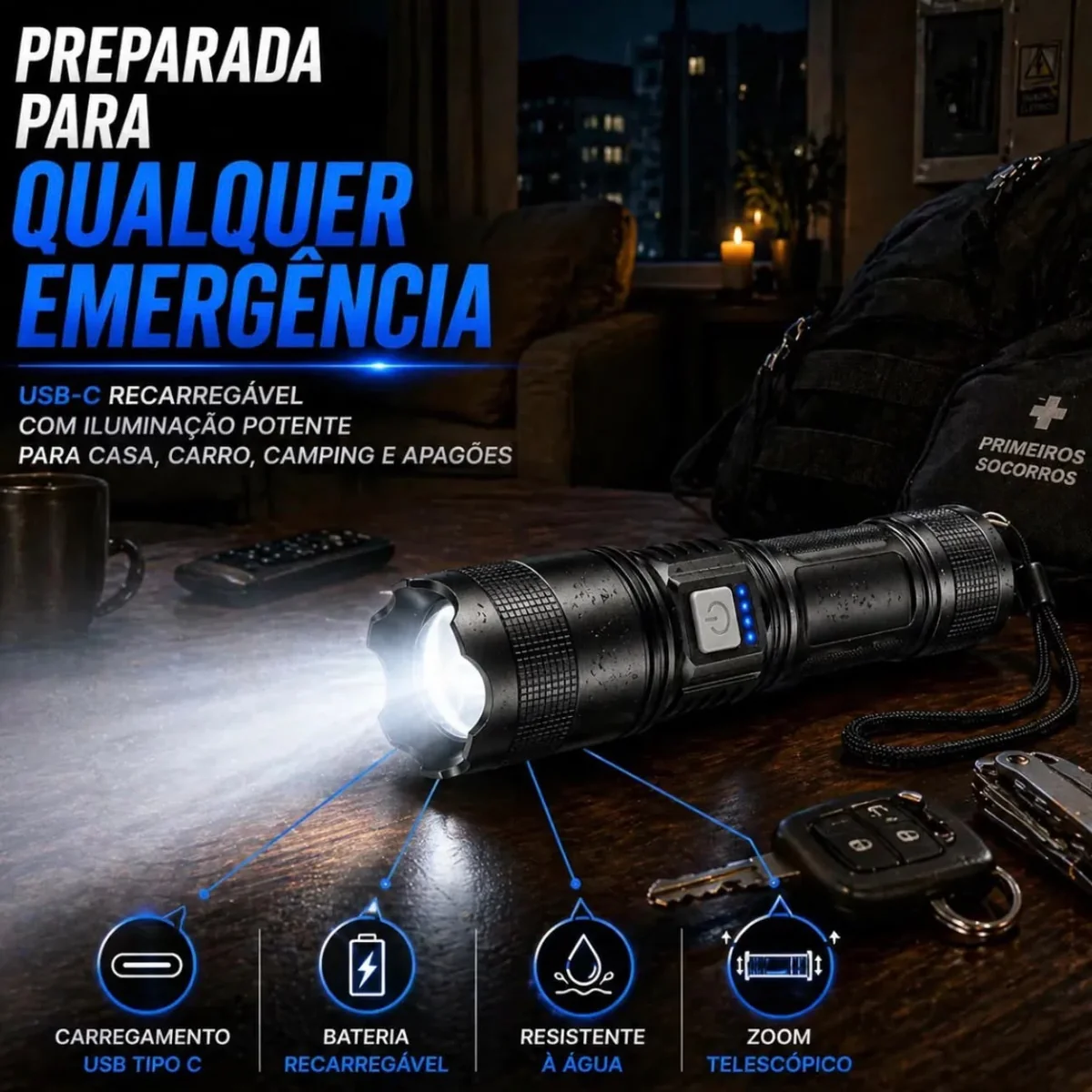 Lanterna Militar Tatica Led Mais Forte Do Mundo Ultra Potente 1km Zoom Alto