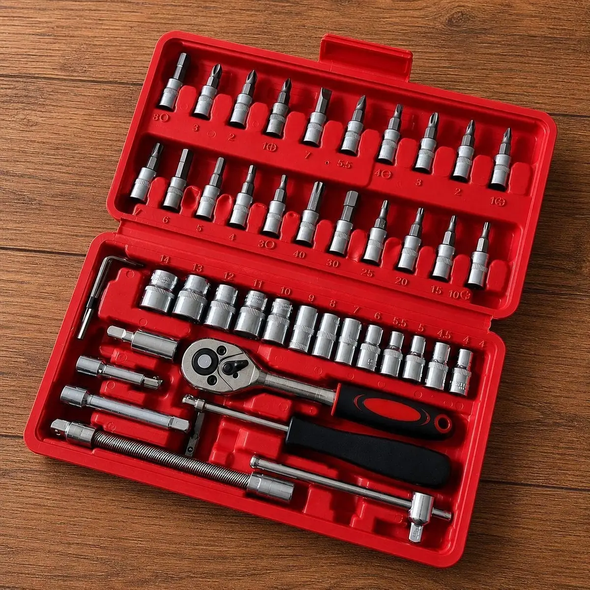 Kit 46 Peças Jogo De Chave Catraca Soquete com Malete