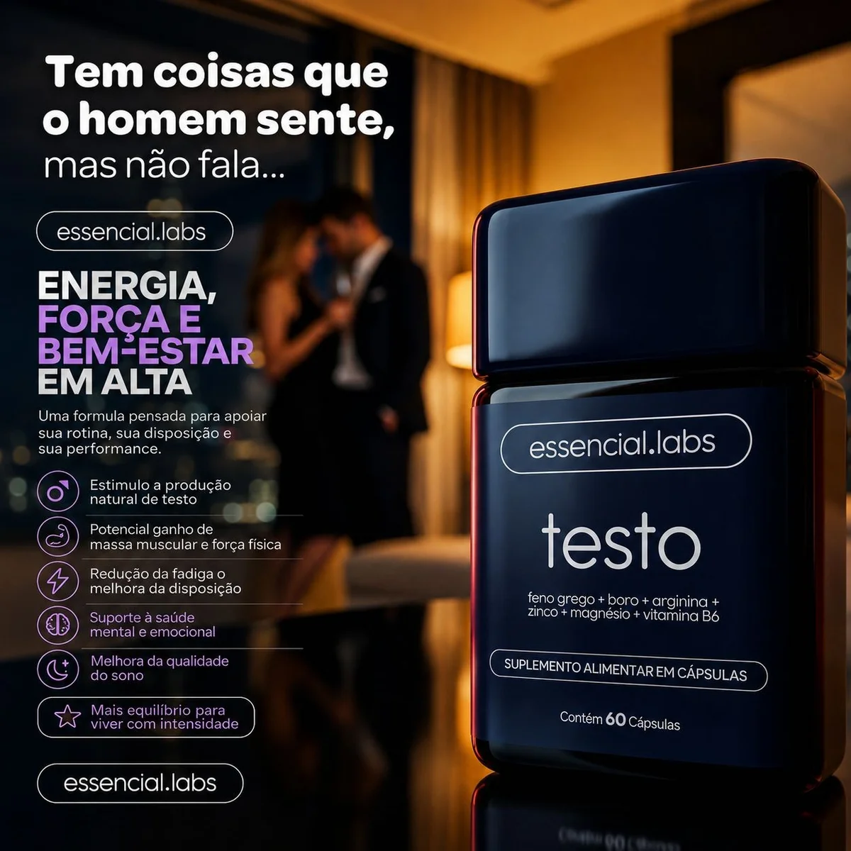 Testo Essencial Precursor Da Testosterona - 60 Cápsulas