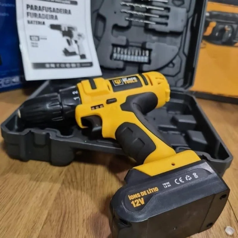 Furadeira Parafusadeira Sem Fio A Bateria Tb-12e 12v 3/8 10mm Maleta E Acessórios