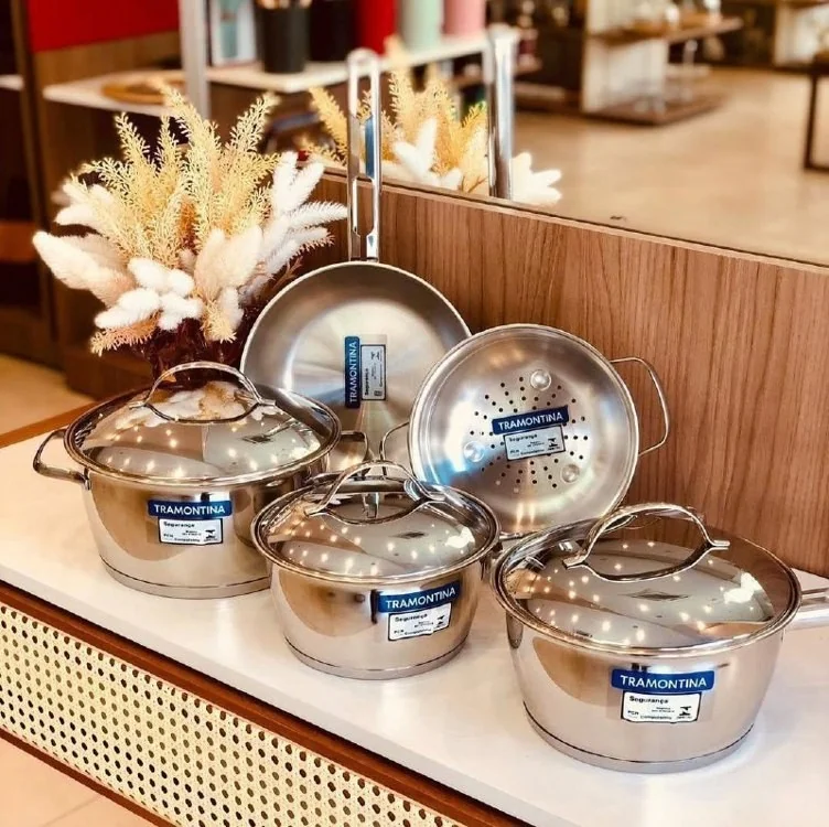 Jogo De Panelas Tramontina Allegra Em Aço Inox Com Fundo Triplo 5 Peças