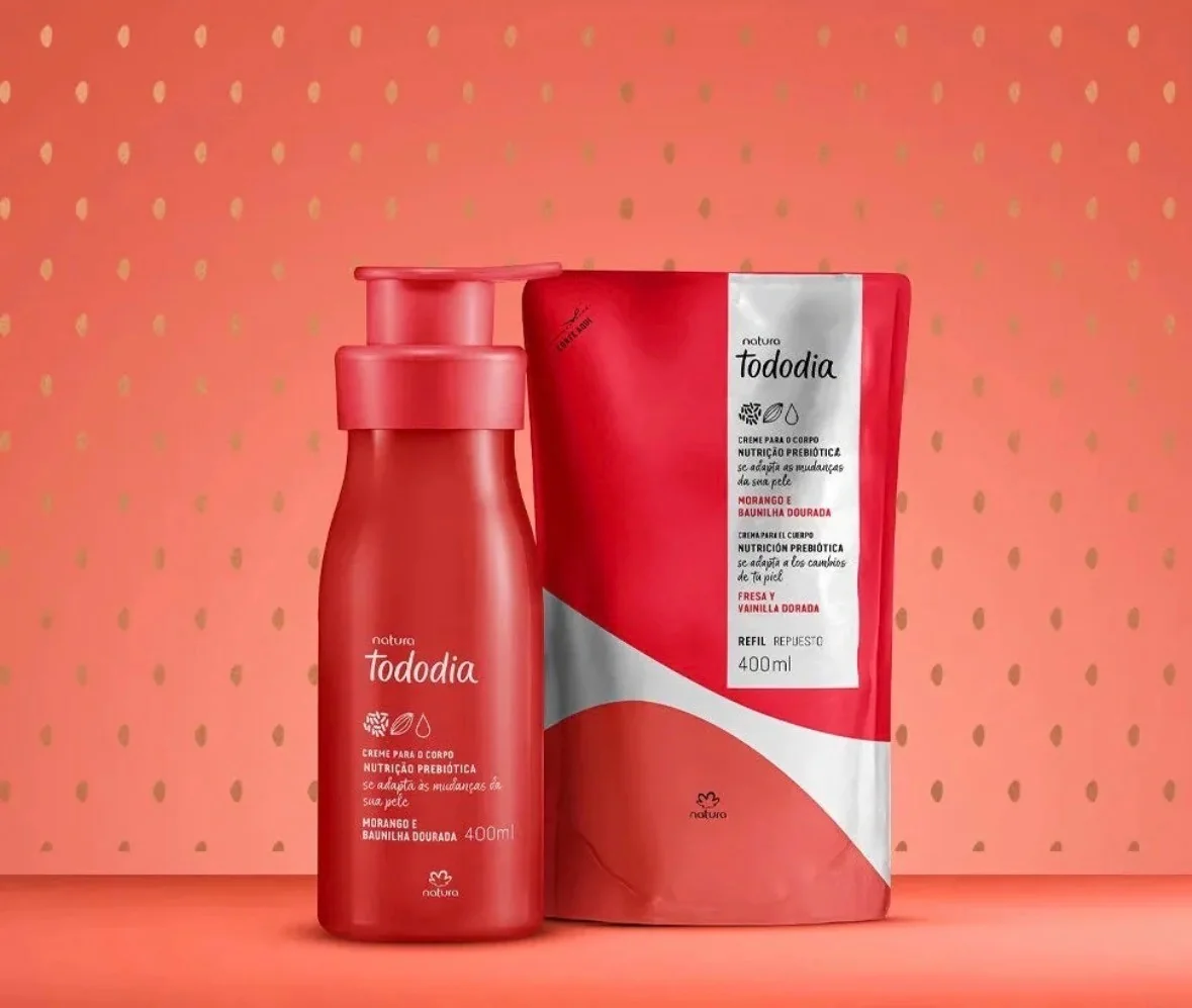 Kit Natura Tododia: - Creme Corporal Morango Baunilha Dourada 400ml - ⁠ Refil Creme Corporal 400ml