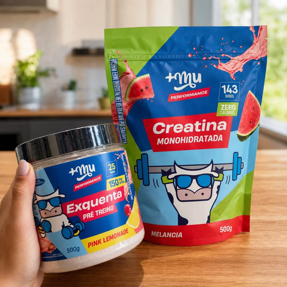 Kit Suplemento Mu Creatina Melancia 500g + Pré treino Exquenta Pink Lemonade 500g