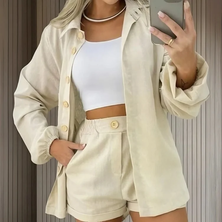 Conjunto Linho Feminino Camisa E Short Linha Premium