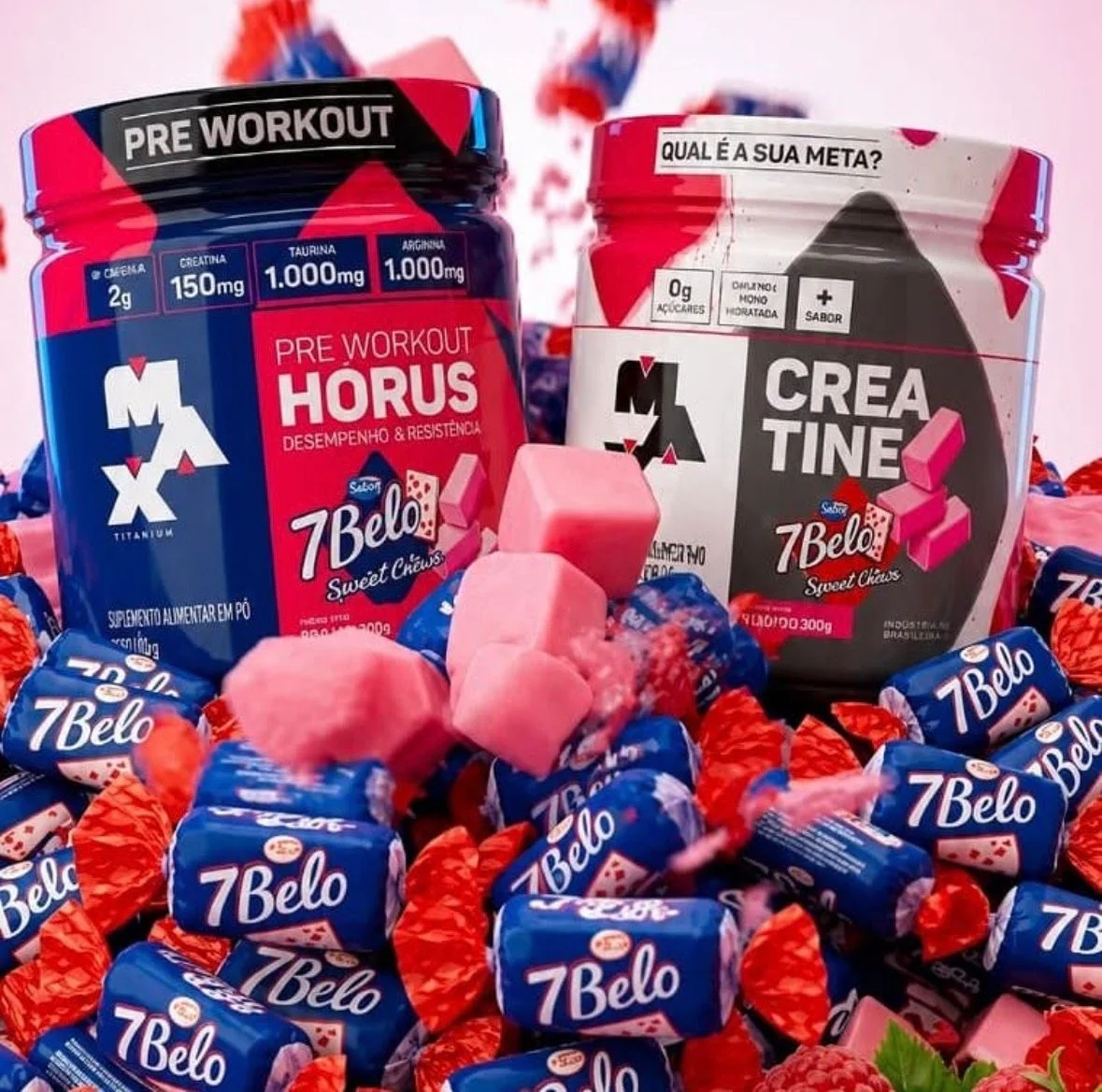 Kit Pré Treino Hórus 7 Belo + Creatina 7 Belo Max Titanium 300g Framboesa