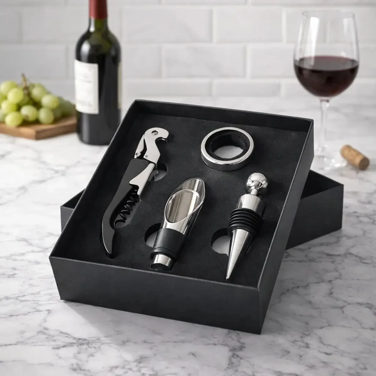 Kit Vinho 4 Peças Aço Inox