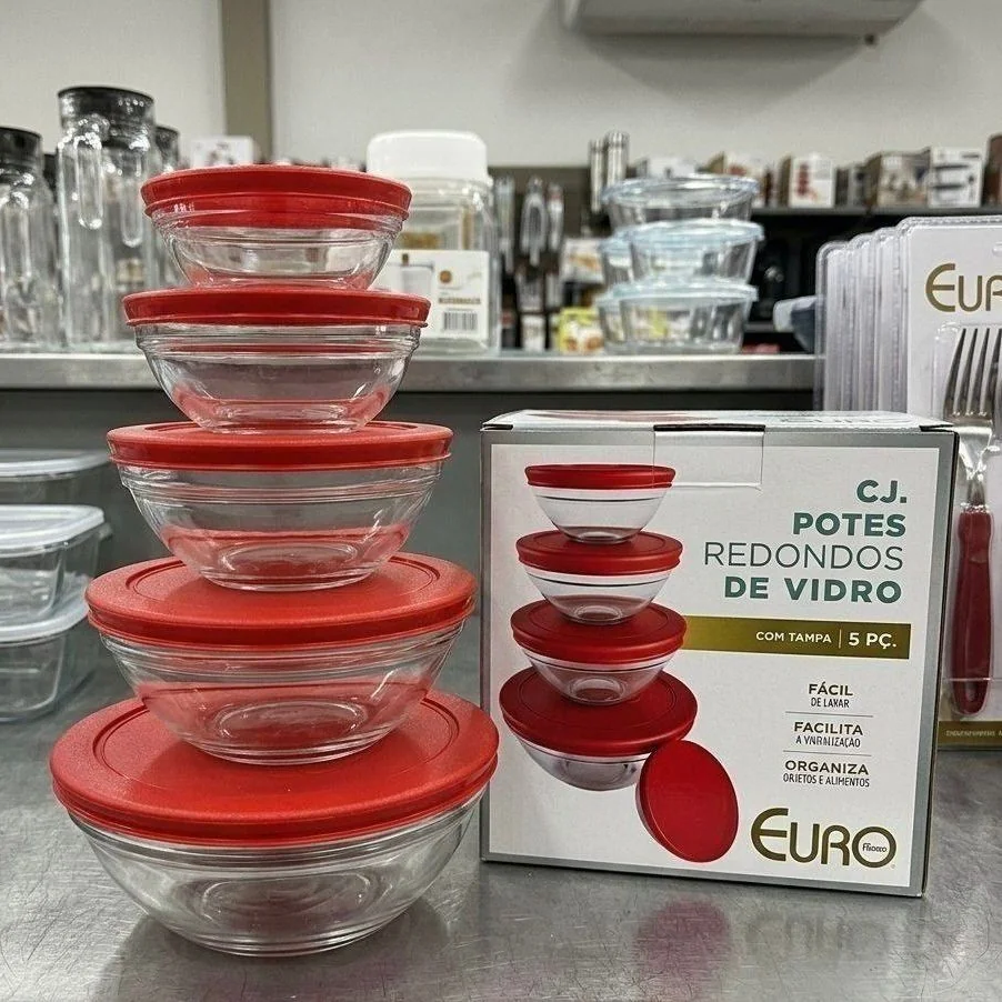Conjunto de Potes de Vidro 5 Peças - Euro Home