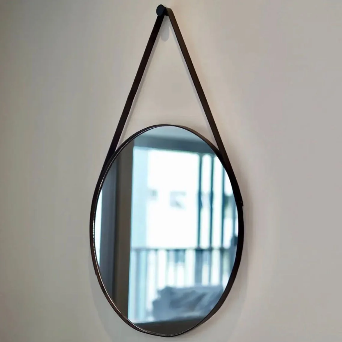 Espelho Redondo 40cm Alça Quarto Sala Banheiro Lavabo Hall Moldura Café