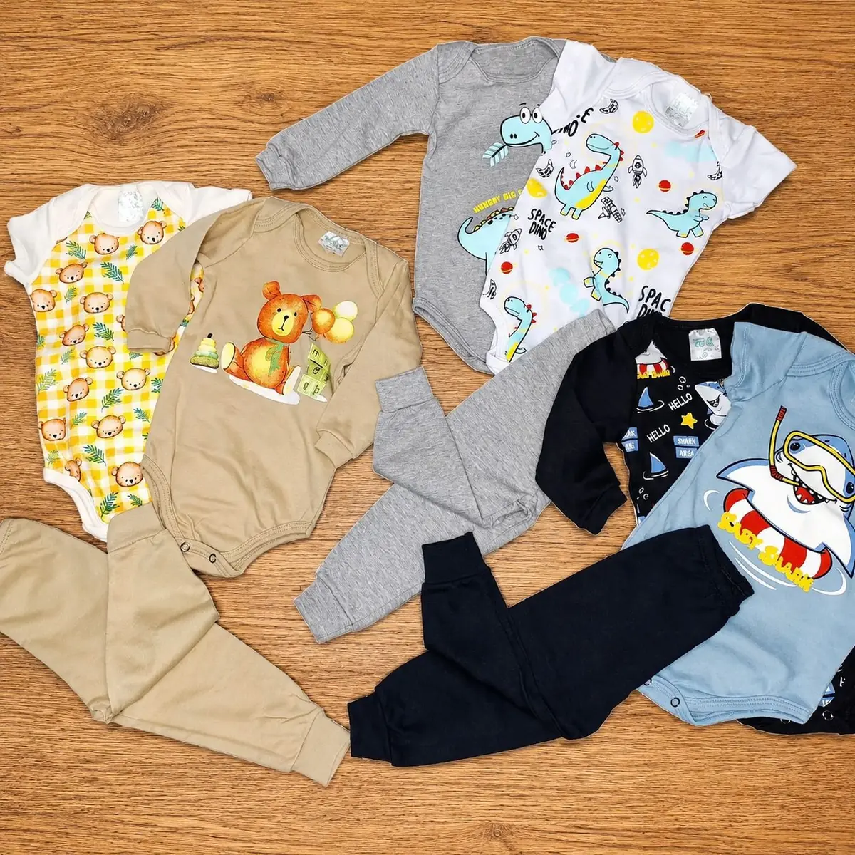 Kit 9 Peças Body Bebê Menino Algodão Inverno Manga Longa