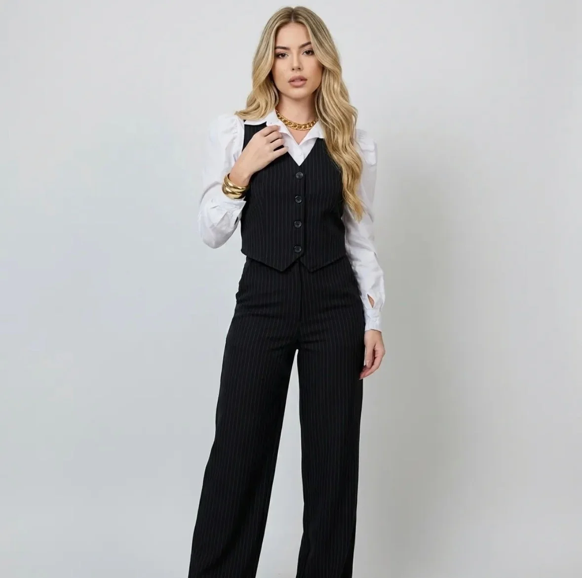 Conjunto Alfaiataria Social Risca De Giz Feminino Elegante